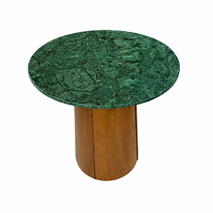 Mesa de Apoio em Mármore com Base em Madeira 50cm