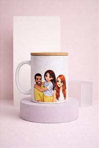 Caneca Branca Personalizada com Tampa de Bambu