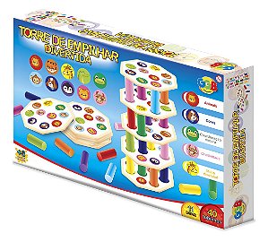 Brinquedo Educativo Encaixe Torre Empilhar Madeira 51 Pçs Cor Colorido