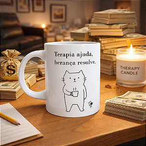 Caneca com frase Terapia ajuda, herança resolve.