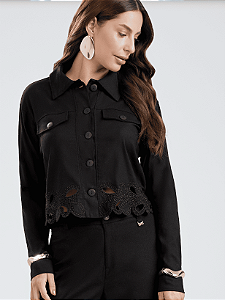 Camisa Gris com Linho e Elastano Bordado