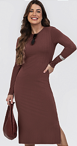 Vestido Feminino Midi Canelado Comfort Habana