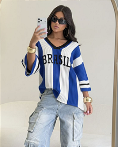 Blusa tricô Brasil (Branca e Azul)