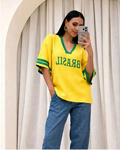 Blusa tricô lisa Brasil - Gola v (Amarela e Verde)