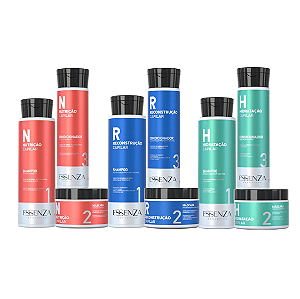 Kit Cronograma Capilar Essenza – 3 Kits de 3 Passos Reconstrução, Hidratação e Nutrição