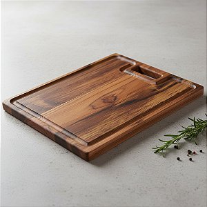 Tábua 36x28cm De Corte Retangular Com Pegador Madeira Teca