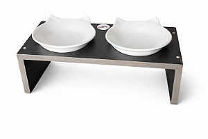 Comedouro Elevado Duplo com Tijelas de Porcelana