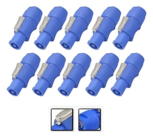 Kit 10 Plug Powercon Macho Azul Conector Ac 3 Pólo Com Trava