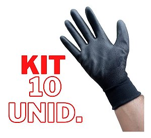 10 Luva Borracha Preta Ipi Mecânico Proteção Tricotada G