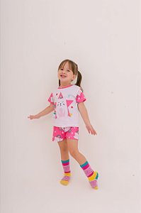 Pijama Curto Menina Gatinha Unicórnia