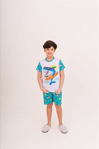 Pijama Curto Menino Tubarão Surfista