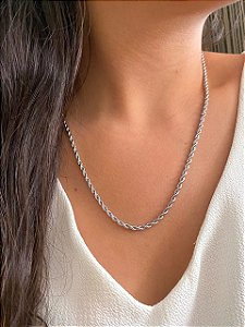 CORDAO BAIANO 3,0MM 45 cm FOLHEADO A PRATA