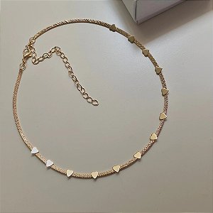 CHOKER COM FITA DIAMANTADA E MINI CORACOES FOLHEADO OURO / PRATA / RÓDIO