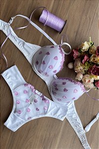Conjunto Tule Bordado Fio Duplo com Laço