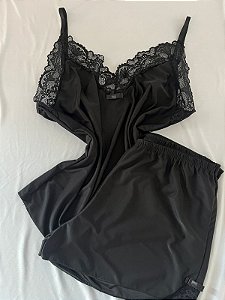 Baby Dool Preto com Renda