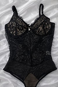 Body de Renda Preto com Nude