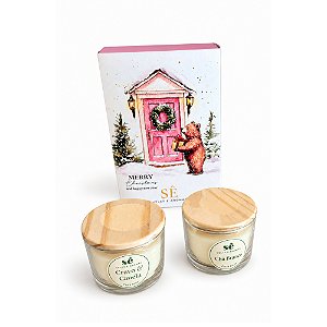 Caixa Natalia Rosa com Velas Chá Branco e Cravo & Canela