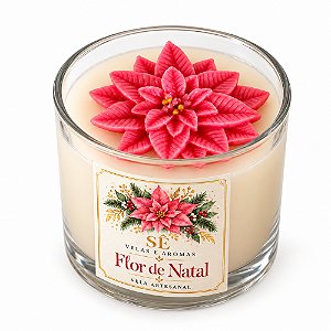 Kit Natalino Caixa de Presente com Vela Flor Rosa Aroma Maça e Canela