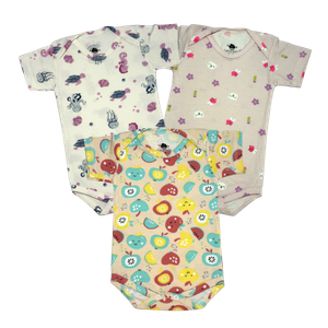 Kit Body Meia Manga Estampado Menina Cotton - 03 unidades