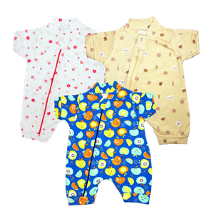 Kit Macacão Meia Manga Estampado Menina Cotton - 03 unidades