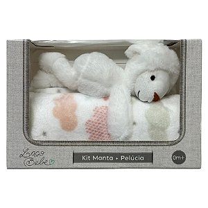Kit Manta e Pelúcia Laço Bebê - Ovelha Rosa