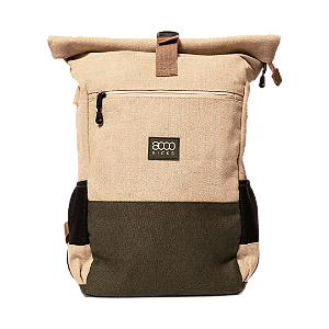 Mochila de Cânhamo Grande Everyday Rolltop 8000Kicks Bege e Verde