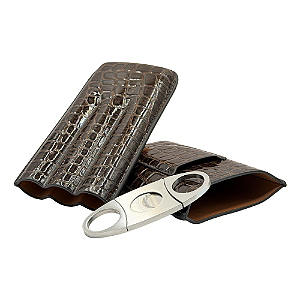 Charuteira Couro para 3 Charutos com Cortador Hit Marrom HIT-PC-005