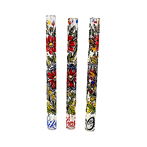 Piteira De Vidro Longa 70x6mm Full Print Oikos Flores