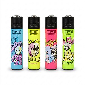 Isqueiro Clipper Maxi Bear Skulls Colecionável Recarregável