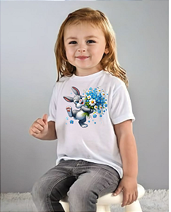 DUPLICADO - Camiseta Infantil Estampada Branca – Conforto e Durabilidade com Tecido 96% Poliéster e 4% Elastano