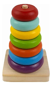 Brinquedo Pedagógico Montessori Torre Encaixe Madeira 7color Multicolor