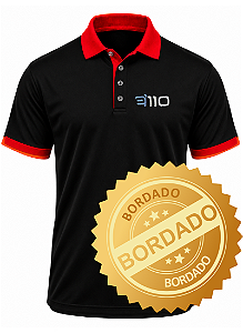 DUPLICADO - Camiseta Polo Bordada duas cores Preto e Vermelho