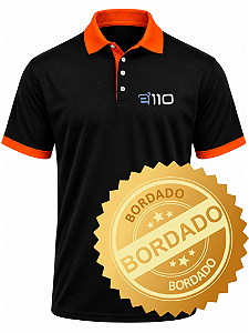DUPLICADO - Camiseta Polo Bordada duas cores Preto e Laranja