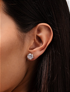 Brinco Solitário Redondo com Zircônia folheado em ródio branco