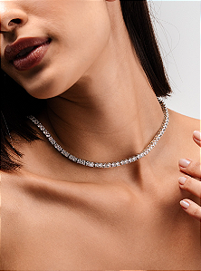 Colar Riviera Dupla de Zircônias Redondas Cristal folheado em ródio branco