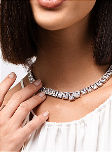 Colar Riviera Com Zircônias Quadradas Grande folheado em ródio branco