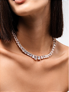 Colar Riviera Com Zircônias Quadradas Grande folheado em ouro 18k