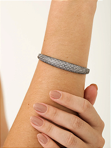 Bracelete Cravejado de Zircônias Fecho Click folheado em ródio negro