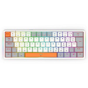 Teclado Mecânico Redragon Akali Branco Cinza Laranja ABNT2 Switch Marrom