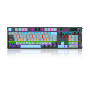 Teclado Mecânico Gamer Redragon Caesura RGB Rainbow Cinza Branco e Azul