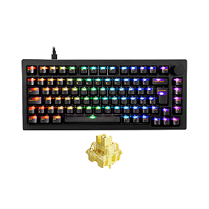 Teclado Mecânico Akko 5075S Clear Black ABNT2 Switch V3 Cream Yellow Pro