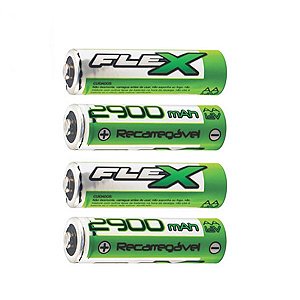 Pilha Recarregavel AA 2900mAh FX-AA29B4 (Com 4 Pilas) Flex Gold