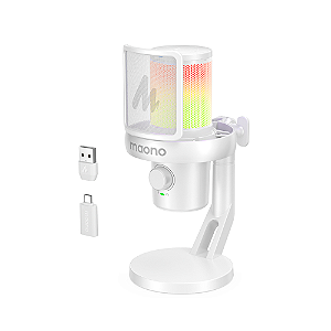 Microfone Wireless Gamer Maono DM40 PRO Com AI Condensador RGB Branco