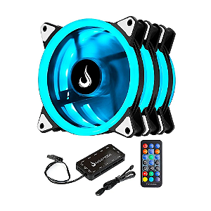Kit 3 Fans Rise Mode Smart 120mm RGB Com Controlador Preto