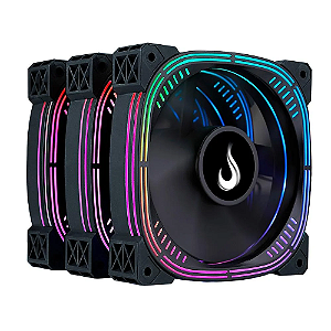 Kit 3 Fans Gamer Rise Mode Aura Pro Black 120mm ARGB Preto