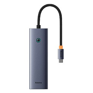 Hub Baseus UltraJoy Series 7 Portas USB-C para HDMI 4K 60Hz + 2x USB3.0 + PD (Carregamento) + RJ45 + SD/TF3.0 Cinza