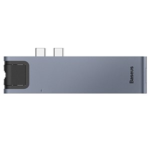Hub Baseus Para MacBook Thunderbolt Duplo C 7 portas 2x Tipo-C para HDMI + SD/TF +2x USB3.0 + RJ45 + PD (Carregamento)