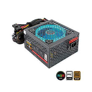 Fonte Evus Evg500 Gamer 500w 80 Plus Bronze Led Rgb
