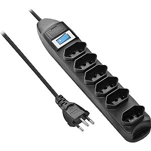 Filtro de Linha Com 6 Tomadas 1M PST101 Preto Fortrek