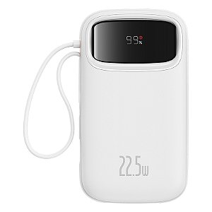 Carregador Portátil Baseus Qpow2 Power Bank Cabo Duplo Digital Display 10.000mAh 22.5W Branco